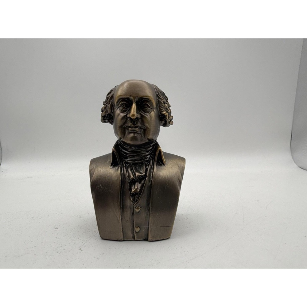 John Adams Presidential Bust Figurine Bronze Tone Historical Shelf Decor
